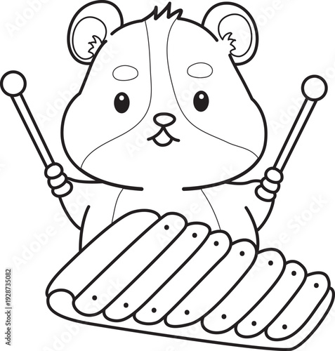 Coloring pages of Cute set of hamster sticker with activity.  Outline of hamster 