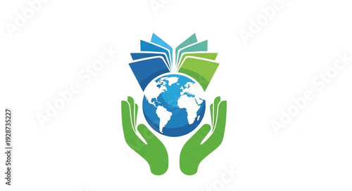 Globe with Hands and Books Illustration.