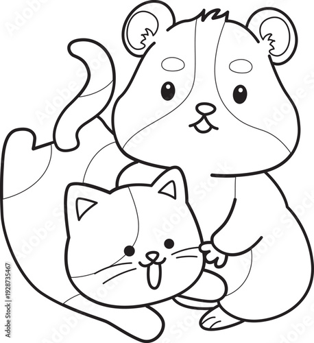 Coloring pages of Cute set of hamster sticker with activity.  Outline of hamster 