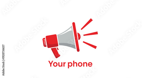 Megaphone graphic icon with red and gray accents and Your phone caption.