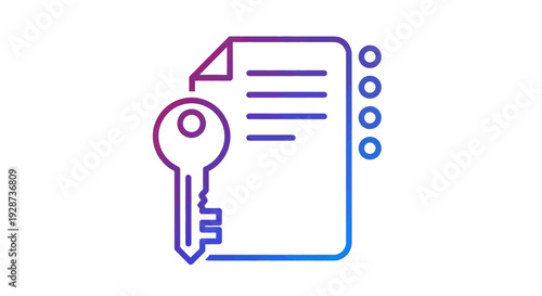Document and key security icon representing secure access and licensing concept in a single vector illustration.
