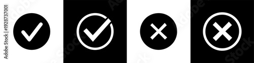Checkmark and Cross Icon Set for Approval Rejection Feedback and Quality Control Interface Design