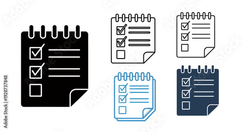 Vector set of checklist icons and note scraps illustrating planning, tasks, and organization concepts.