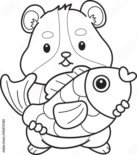 Coloring pages of Cute set of hamster sticker with activity.  Outline of hamster 