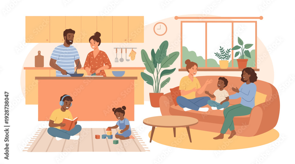 Fototapeta premium Family Bonding at Home Vector – Daily Life Activity Illustration