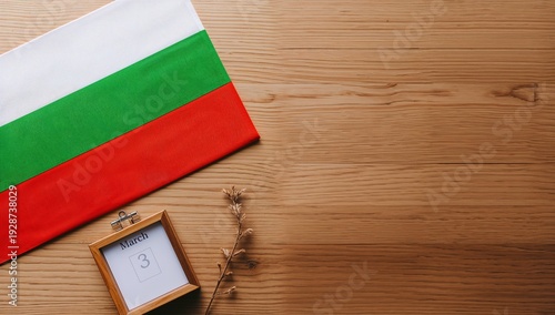 Bulgaria Liberation Day March 3 Flat Lay with Flag and Calendar