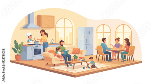 Family Life Balance Concept Vector – Home Activity Illustration