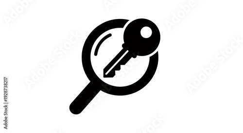 Minimalist black and white magnifying glass icon with pencil, a sleek vector symbol for search and design resources.