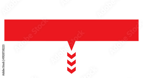 Red geometric banner with chevron tail design on white background.