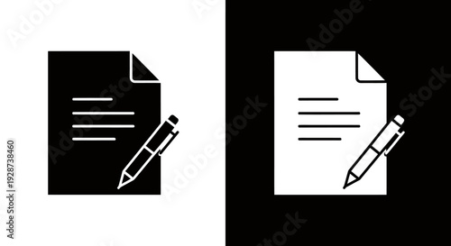 Dual Document Icon Set Featuring Pencil Editing Symbols for Papers and Files.