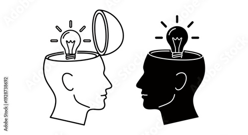 Two Contrasting Heads Share Ideas in a Conceptual Brainstorming Scene.