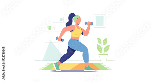 Woman Exercising with Dumbbells in Fitness Routine.