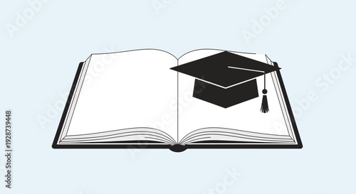 Graduation Cap on Open Book Illustration.