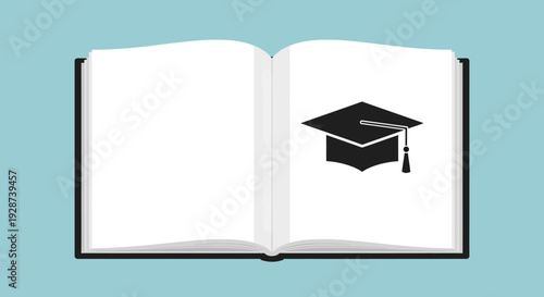 Graduation Cap on Open Book Page.