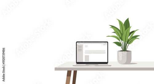 Laptop Computer with Potted Green Plant Nearby.