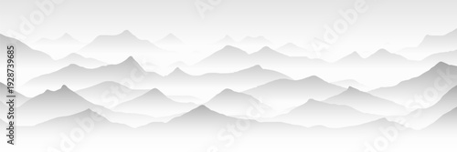 Vector minimalistic illustration of mountains, black and white landscape, ridge gradients in the morning fog, panoramic view