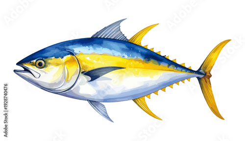 Yellowfin tuna Fish Watercolor Illustration