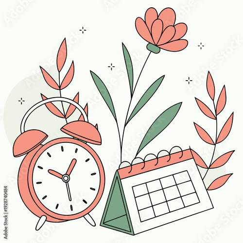 Daylight Saving Time Begins 2026 concept banner. Vector illustration of clock and info with calendar date of changing time in march 08. Spring Forward Time illustration banner. Change clocks ahead