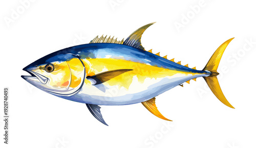 Yellowfin tuna Fish Watercolor Illustration