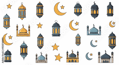 Decorative Lanterns and Celestial Elements Design for Cultural Celebrations and Events