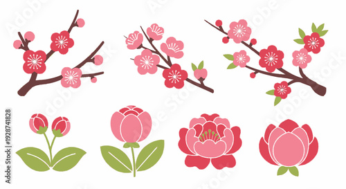 Beautiful Pink Floral Designs Featuring Various Blossoms and Leaves for Elegant Decoration and Invitations