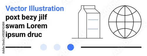 Milk carton icon paired with a globe sketch and text elements. Ideal for packaging, sustainability, global markets, eco-conscious brands, minimalism, design concepts, and a simple landing page