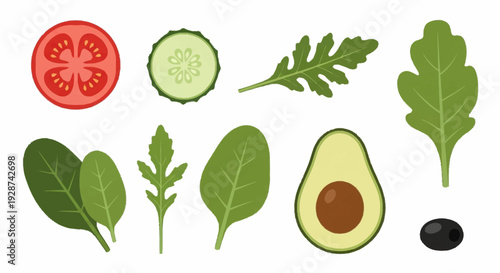 Fresh Vegetables and Greens Including Avocado Cucumber Tomato and Leafy Greens for Healthy Eating Concepts