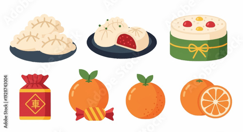 Colorful Collection of Traditional Asian Snacks Including Dumplings and Candies Perfect for Culinary Celebrations and Events