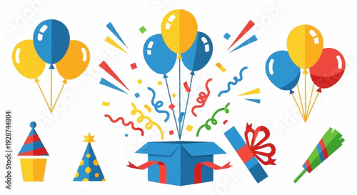 Colorful Party Celebration with Balloons and Gifts Design