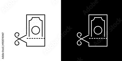 Icon Illustration of a coupon being cut with scissors, symbolizing savings and discounts
