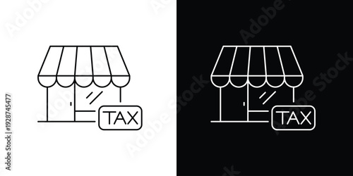 Single icon of a storefront with a tax sign, representing business and finance