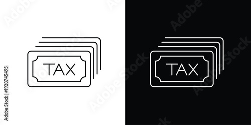 Abstract line icon representing tax payments, financial obligations, and money management, featuring a stack of currency labeled "TAX" for business