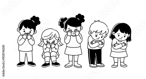 Group of Sad Children Crying and Feeling Unhappy.