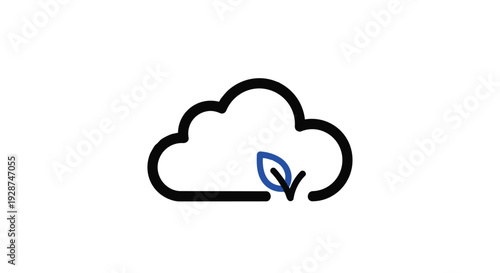 A simple line drawing of a cloud with a blue leaf icon inside
