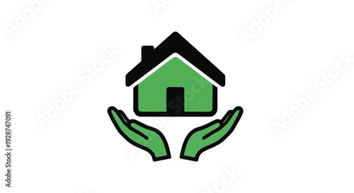 Green house icon with hands supporting it from below