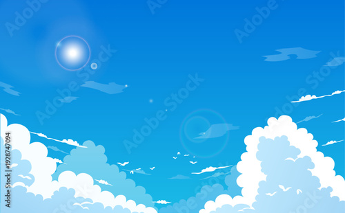 青空と入道雲のイラスト_横