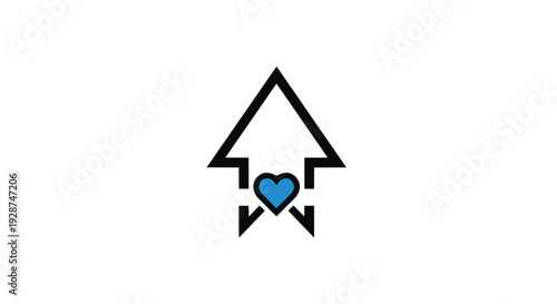 A blue heart encased in a black arrow pointing upwards