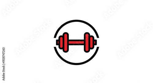 A red dumbbell icon in a black circle