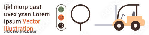 Workplace safety, training, transportation, logistics, warehouse operations, equipment handling. Traffic light symbols with face icons and forklift sketch. Workplace safety and training visual