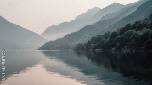 Wallpaper Mural Misty mountains reflected in a tranquil lake. Torontodigital.ca
