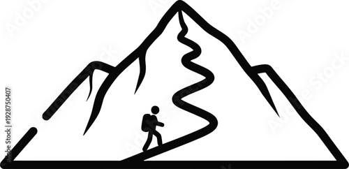 Hiker climbing mountain peak illustration