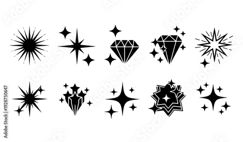 Black Sparkle Star Burst Icons Festive Christmas Shine Set