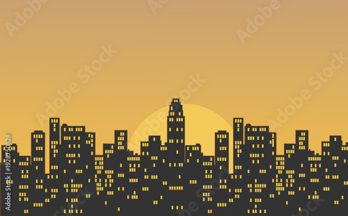 city skyline at sunset