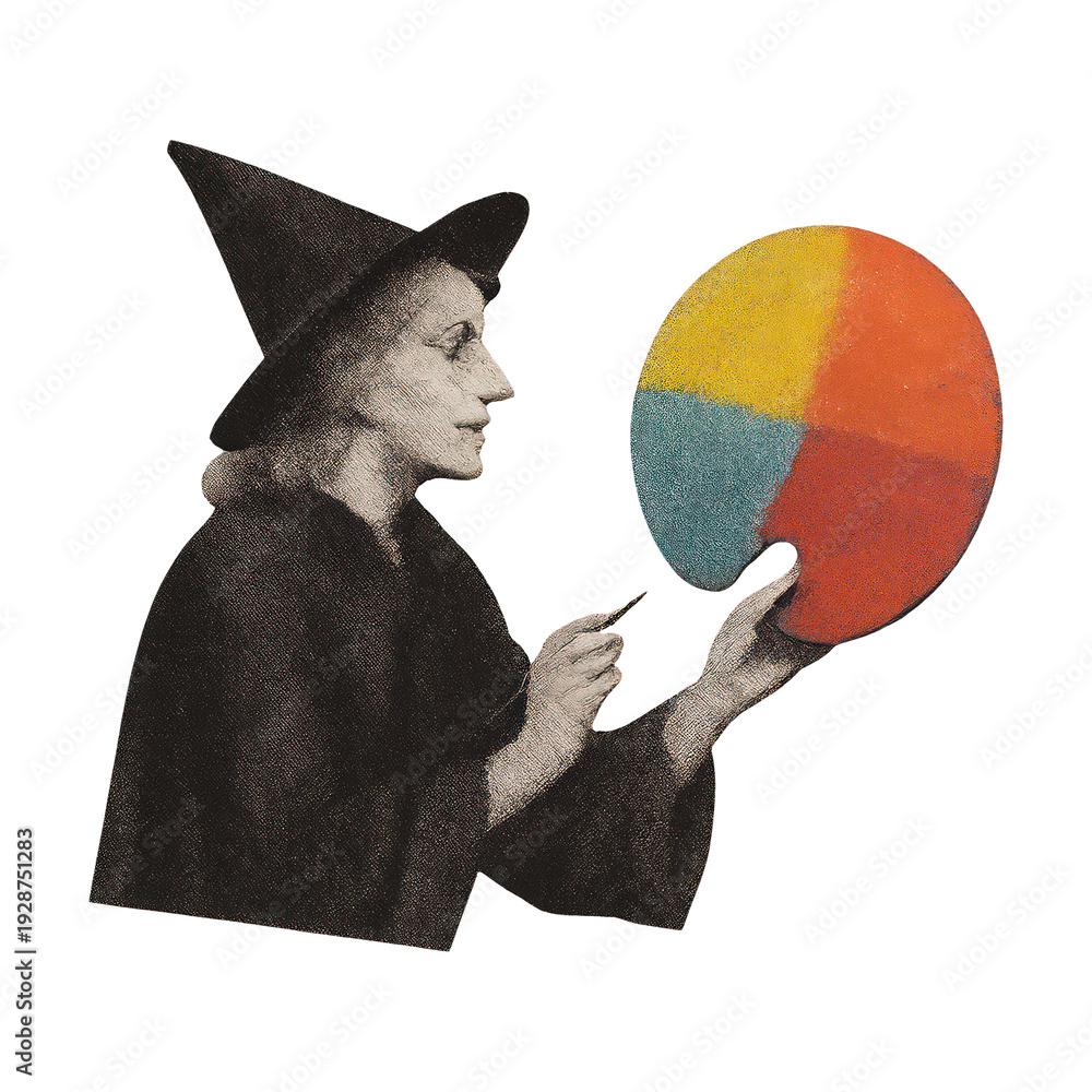 Fototapeta premium PNG Witch artist with colorful palette.
