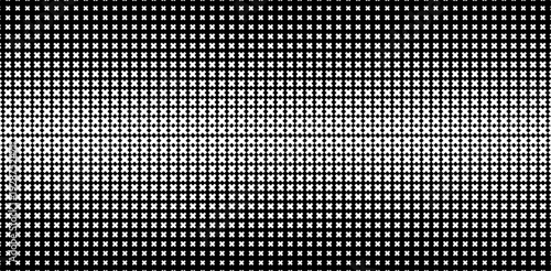 Black and white abstract pattern, repeating X shapes grid, halftone gradient fading from dense to sparse, minimal geometric background. Eps10 Vector