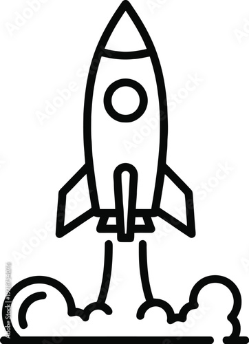 Simple line drawing of a rocket launching into space