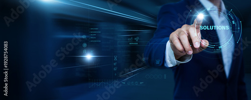 Photos Businessman touching solutions and network