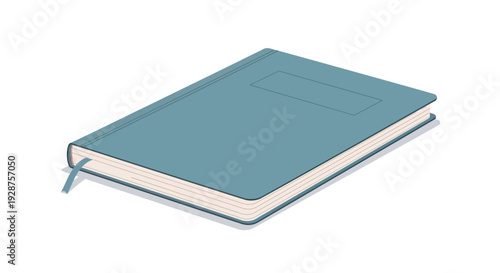 Isometric illustration of a teal notebook with bookmark isolated on white background