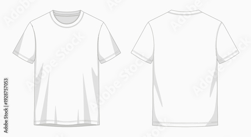 Front and back view of white t shirt design with copy space isolated on white