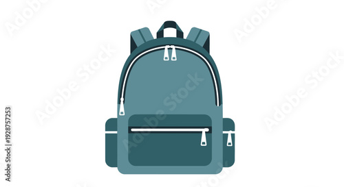 Modern teal backpack isolated on white vector illustration for education and travel